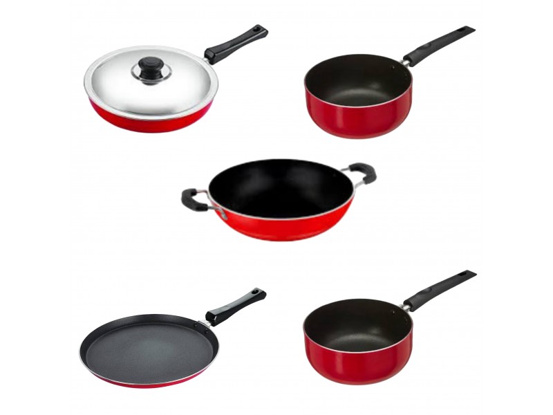 Combo Of Nirlon Fry Pan-13,Tawa-13,Sauce pan Big,Sauce Pan Small & Get Kadai-13 Free