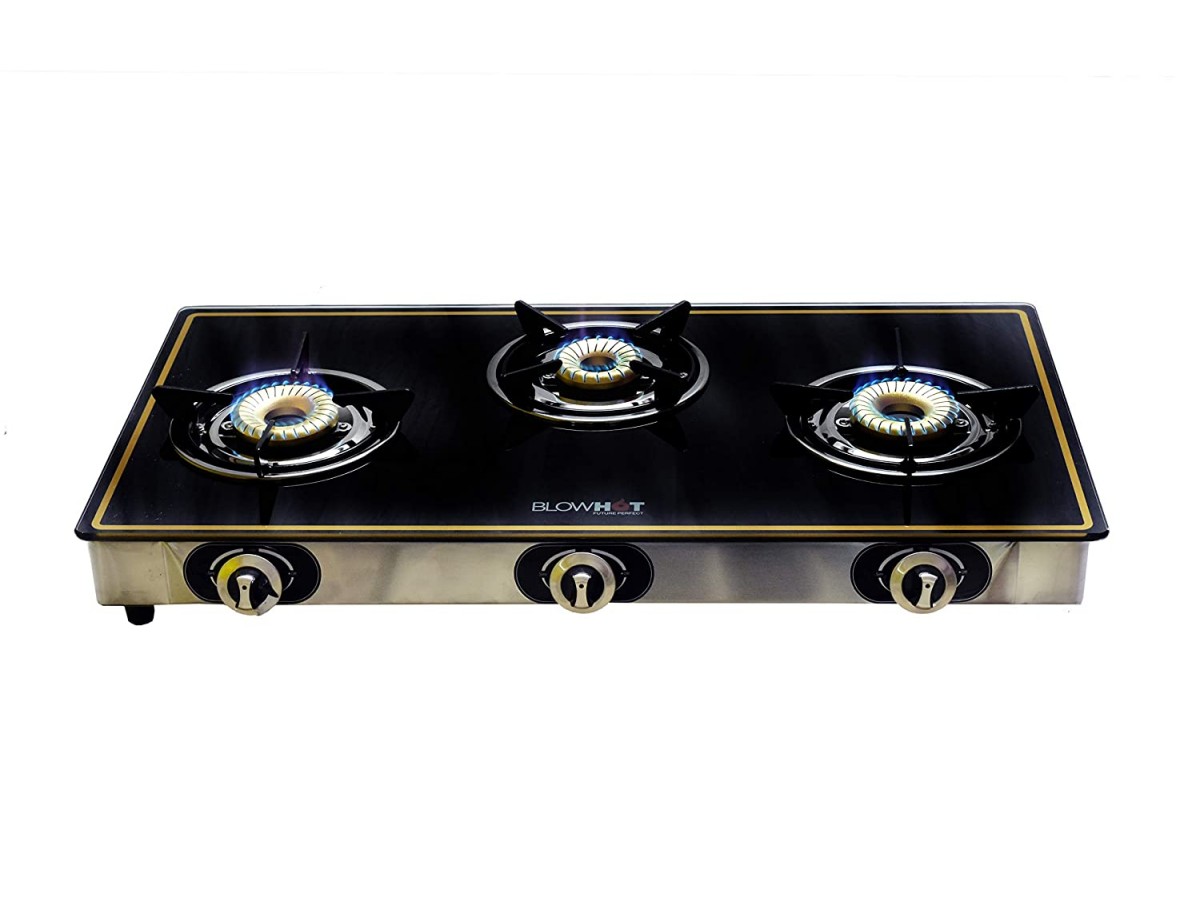 3 burner gas stove with glass top & automatic ignition