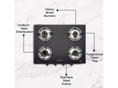 Blowhot Jasper 4B Black Auto Ignition Glass top gas stove