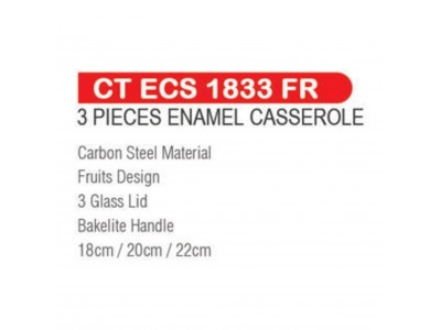 Castor Enamel 3pcs 3mm  Casserole with Glass Lid 18,20,22 cm CT ECS1833