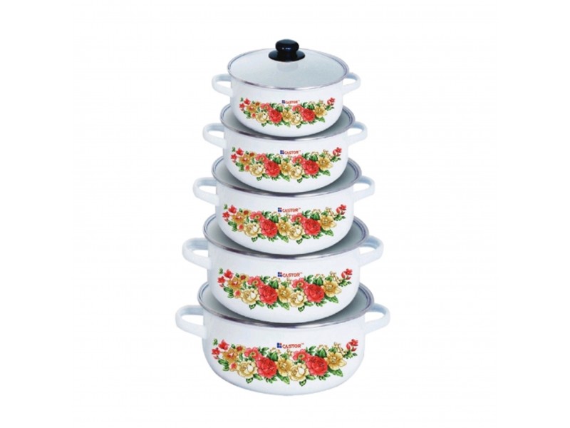 Castor Enamel 5pcs 3mm  Casserole with Glass Lid 16,18,20,22,24 cm CT ECS1624