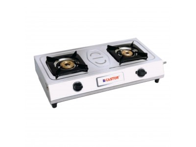 Castor 2 Burner Platinum Stainless Steel Gas Stove With Appa chatti