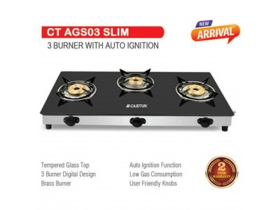 Castor 3 Burner Slim Indian Auto Ignition Gas Stove-CT AGS03