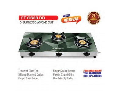 Castor 3 Burner Slim Indian Auto Ignition Gas Stove-CT AGS03DD