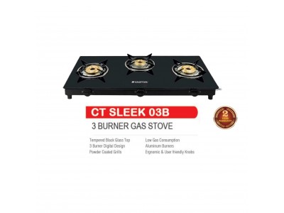 Castor Sleek 3 Burner Glass Top Gas Stove