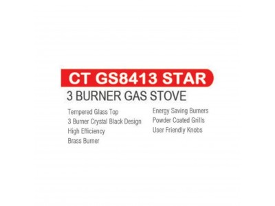 Castor Star 3 Burner Glass Top Non Auto Ignition Gas Stove-CT GS8413 STAR