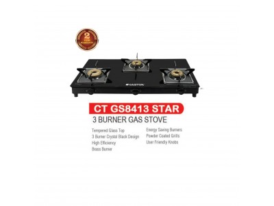 Castor Star 3 Burner Glass Top Non Auto Ignition Gas Stove-CT GS8413 STAR