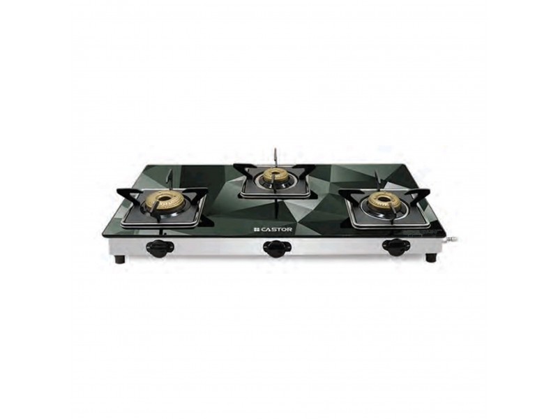 Castor Star 3 Burner Glass Top Auto Ignition Gas Stove-CT AGS8413 STAR SS DD