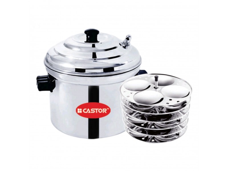 Castor Idli Cooker Stainless Steel- 6 Plates Heavy