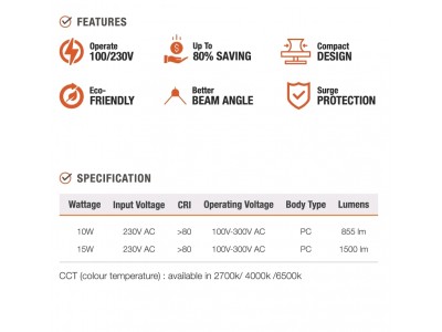 Infra Market LED Round Surface Mounted Light 10W/ 6500K 