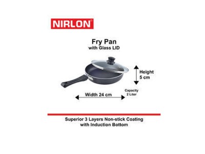 Nirlon Induction Fry Pan with Glass Lid 24cm