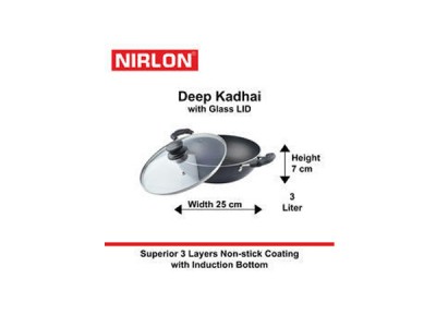 Nirlon Induction Deep Kadai With Glass Lid 3Ltr