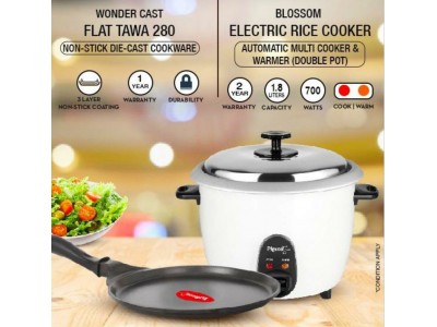 Combo of Pigeon Electric Rice Cooker 1.8 Ltr, Wonder Cast Tawa 280