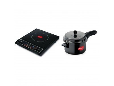 Combo of Pigeon Rapido Cute Induction Cooktop and Hard Anodized Pressure Cooker 2.5 Ltr Induction Base