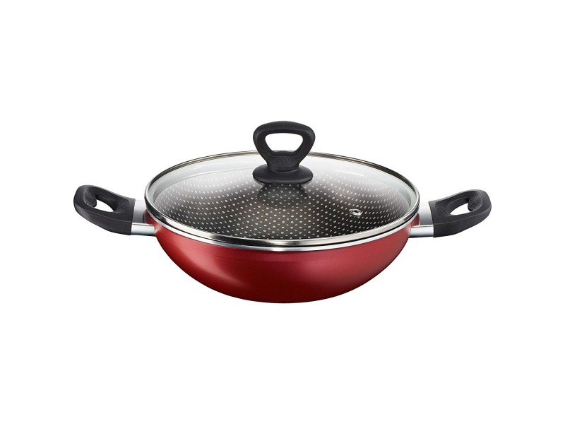 Tefal Simply Chef Non-Stick Kadhai with G Lid, 28cm Rio Red