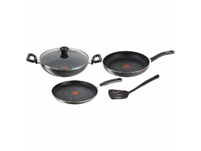 TEFAL DELICIA SET TFK (TAWA 26, FRYPAN 24, KADAI 24, LID, SPATULA) GREYISH BLACK